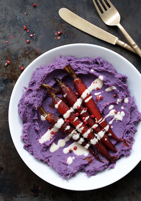 Mashed Purple Sweet Potatoes With Smokey Glazed Carrots • Green Evi