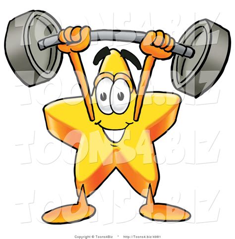 Illustration Of A Cartoon Star Mascot Holding A Heavy Barbell Above His