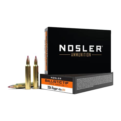 Nosler 204 Ruger 40gr Ballistic Tip Varmint Rifle Ammo 20 Rounds