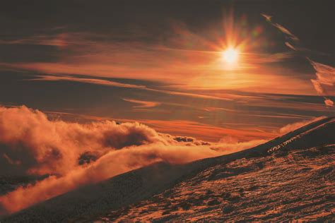 Wallpaper Mountains Sunset Sky Snow Hd Widescreen High