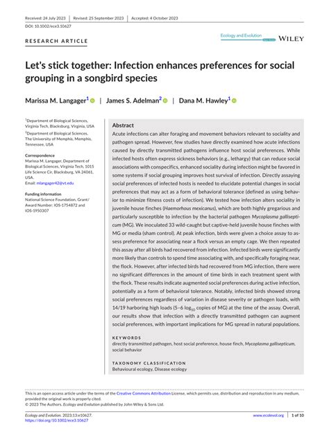 pdf let s stick together infection enhances preferences for social grouping in a songbird species