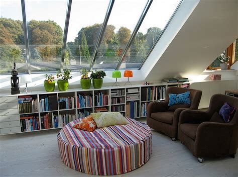 A room with a slanted ceiling can look and feel so cosy. Smart shelves complement the slanted ceiling perfectly ...