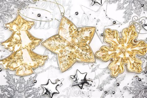 Silver And Gold Christmas Ornaments Hd Wallpaper Background Image