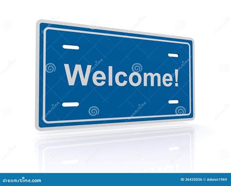 Blue Welcome Hanging Door Sign White Signboard With Shadow Isolated On