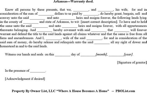Free Arkansas Warranty Deed Form Doc Kb Page S