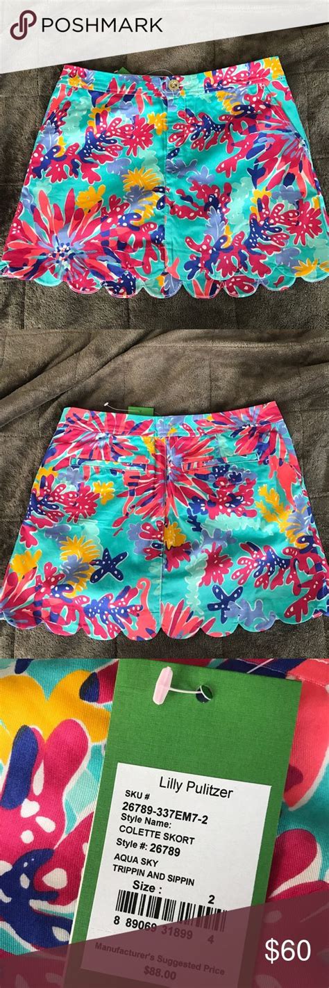 Nwt Lilly Pulitzer Colette Skort Aqua Sky Trippin And Sippin Size 2