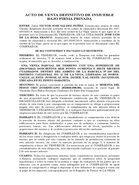 Acto De Venta Definitivo De Inmueble Pdf República Dominicana