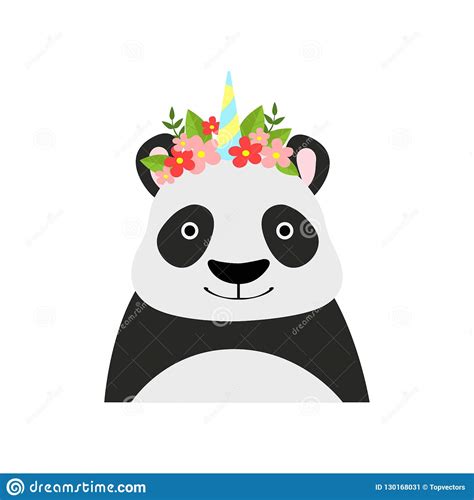 Panda Bear Wearing A Wreath Of Flowers Cute Cartoon Animal Character