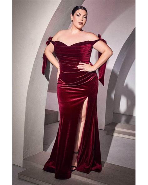 Cinderella Divine Cd956c Plus Size Velvet Gown In Burgundy Red Lyst