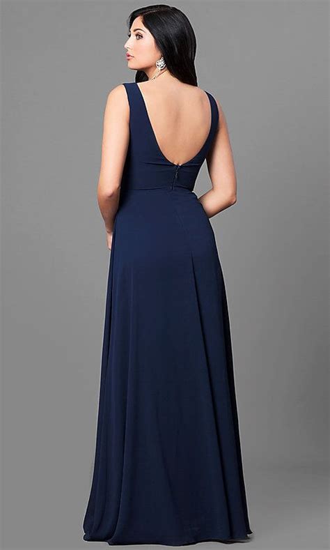 Navy Blue Long Formal Dress With Ruched Bodice Chiffon Prom Dress