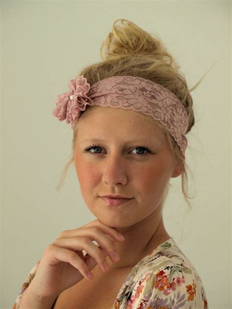 Stretch Lace Headband In Soft Pink Bridesmaids By Madebynanna 1900