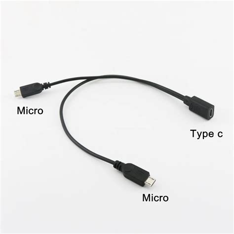 1pcs Usb 2 0 Type C Female To Dual Micro Usb Male Splitter Cable 2x