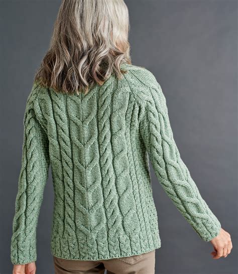 Seafoam Green Womens Merino Super Soft Crew Neck Cable Sweater