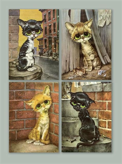 Pity Kitty By Gig Set Of 4 Lithograph Kitten Cat Prints In Excellent
