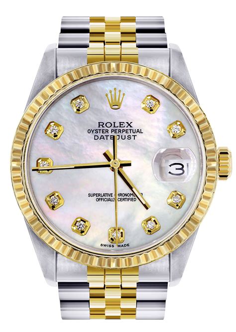 Mens Rolex Datejust Watch 16233 Two Tone 36mm Mother Of Pearl Dial