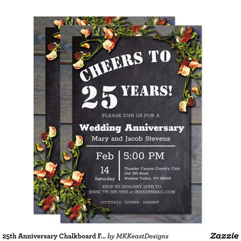 25th Anniversary Chalkboard Floral Border Invitation