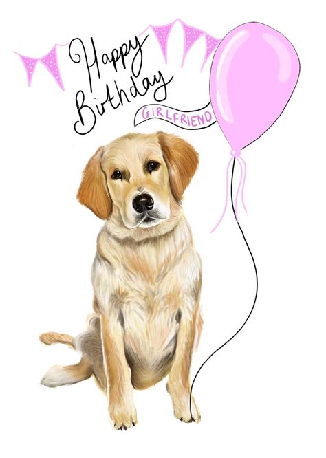Golden Retriever Happy Birthday Card With Balloons And Etsy