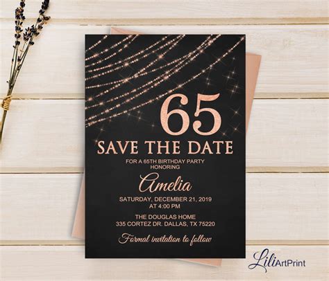 Save The Date 65th Birthday Invitation Gold Invitation Gold Etsy