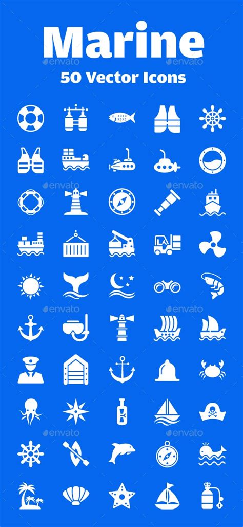 50 Marine Vector Icons By Vectorsmarket Graphicriver
