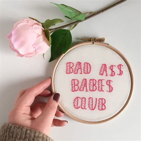 bad ass babes club embroidery hoop feminism quote wall art etsy