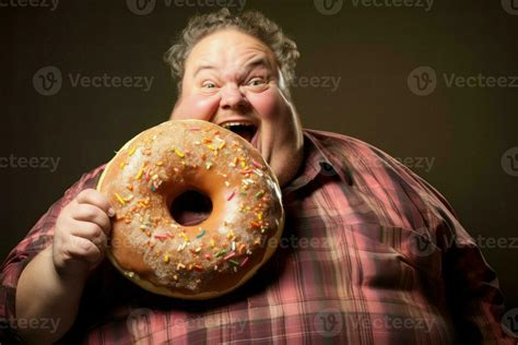 Jovial Fat Man Holding Big Donut Generate Ai 29324798 Stock Photo At