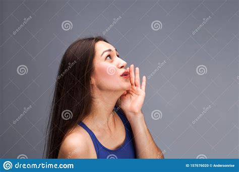 Close Up Screaming Brunette Woman Stock Photo Image Of Hoot Lady