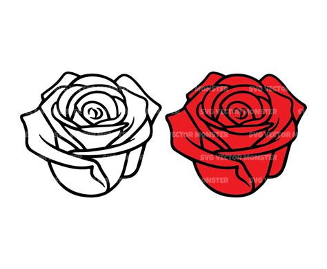 Red Rose Svg Outlined Rose Svg Red Flower Svg Vector Cut File For Silhouette Cricut Pdf Eps