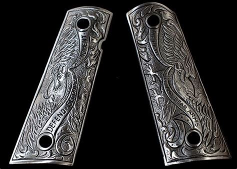 Pewter 1911 Gun Grips Engraved 2nd Amendment Design Kimber