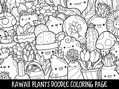 Kawaii Plants Doodle Coloring Page Ryan Fritzs Coloring Pages