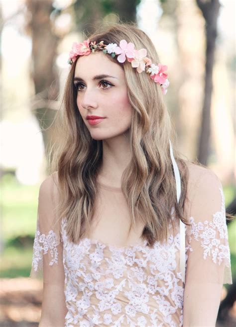 Peach Pink Flower Crown Bridal Headpiece Bohemian Wedding Floral Head