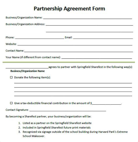 Free Printable Partnership Agreement Form Printable Templates