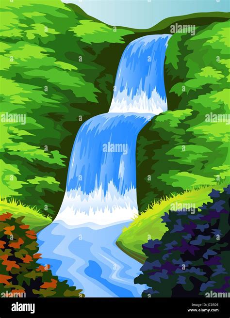 Rock Waterfall Illustration Backdrop Background River Water Nature Blue