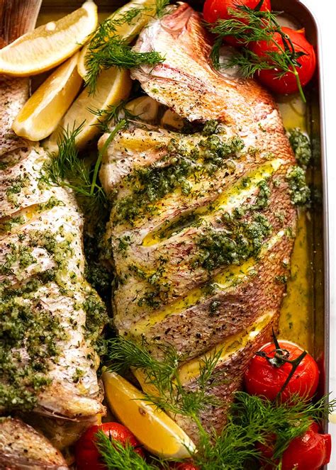 Whole Baked Fish Snapper With Garlic Dill Butter Sauce Recipetin Eats