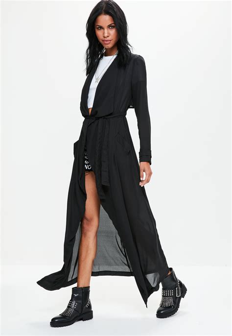 Missguided Black Chiffon Longline Duster Jacket Lyst