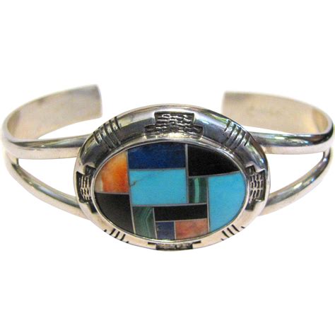Vintage Carolyn Pollack Relios Sterling Inlaid Cuff Bracelet From