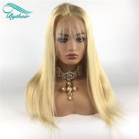 Bythairshop 613 Blonde Color Silky Straight Virgin Human Hair Full Lace Wigs 130 150 Density