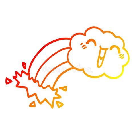 A Creative Warm Gradient Line Drawing Cartoon Rainbow Rain Cloud Stock