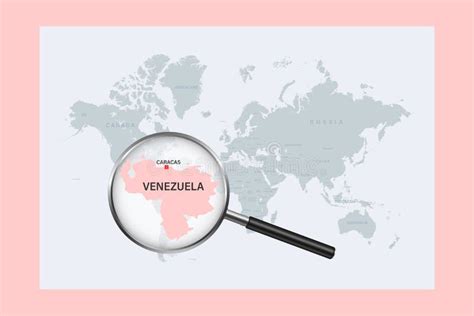 Map Of Venezuela On Political World Map With Magnifying Glass Stock