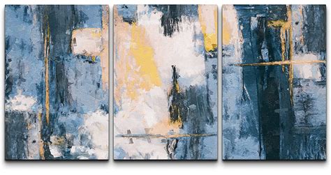 Wall26 Canvas Print Wall Art Set Minimal Blue Yellow Paint Landscape