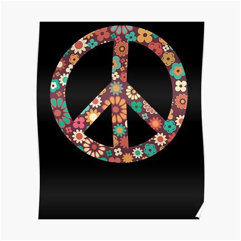 Peace Sign Cute Floral Flowers Colorful Hippy Retro 70s 60s Love