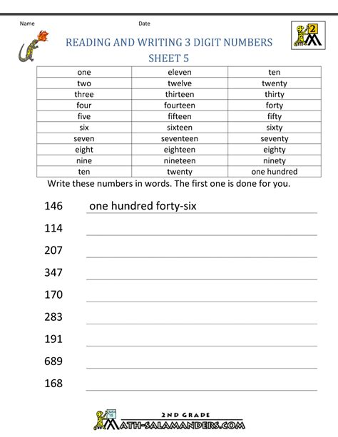 Reading And Writing Numbers Worksheet For Grade 3