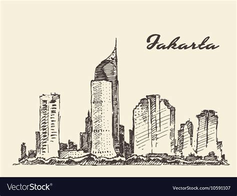 Jakarta Skyline Hand Drawn Sketch Royalty Free Vector Image