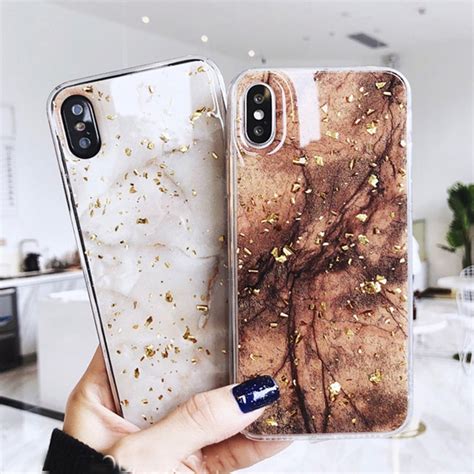Luxury Gold Foil Bling Marble Phone Cases For Iphone X 10 Cover Soft