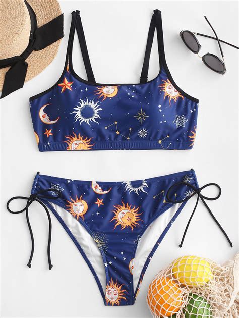 56 Off Sun Stars Moon Print Tie Side Bikini Swimsuit Rosegal