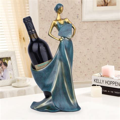 Buy Resin Sculpture Wine Rack Decoration Figurine Girl Wine Holder Blue Gold