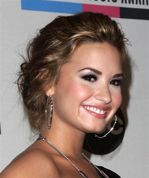 Demi Lovato Long Curly Caramel Brunette Updo Hairstyle