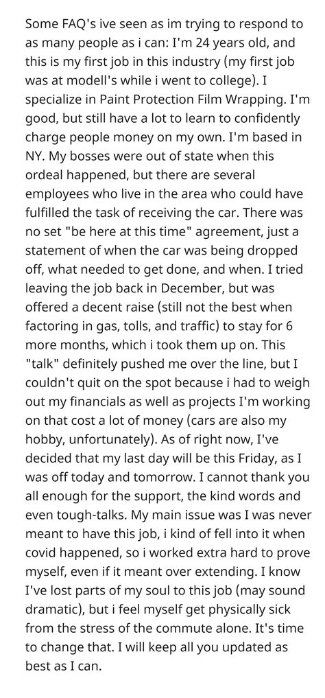 Boss Ridicules Employee After They Work For More Than 10 Hours So Employee Quits