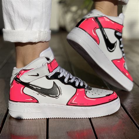 Nike Air Force One Custom Mid Dipinte Rosso Llab Scarpe Personalizzate