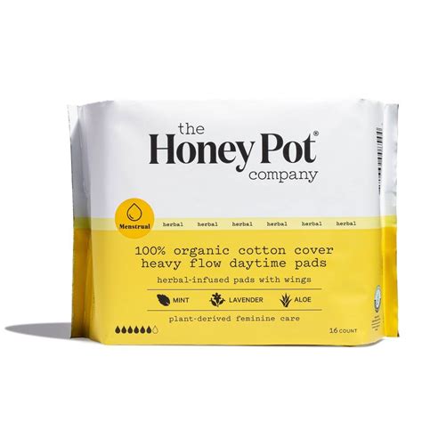 The Honey Pot Company Herbal Daytime Heavy Flow Pads With Wings Organic Cotton Cover 16ct