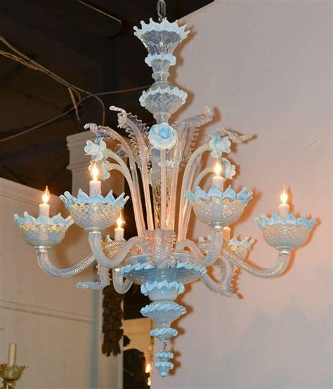 Venetian Opalescent Blue Glass Chandelier At 1stdibs